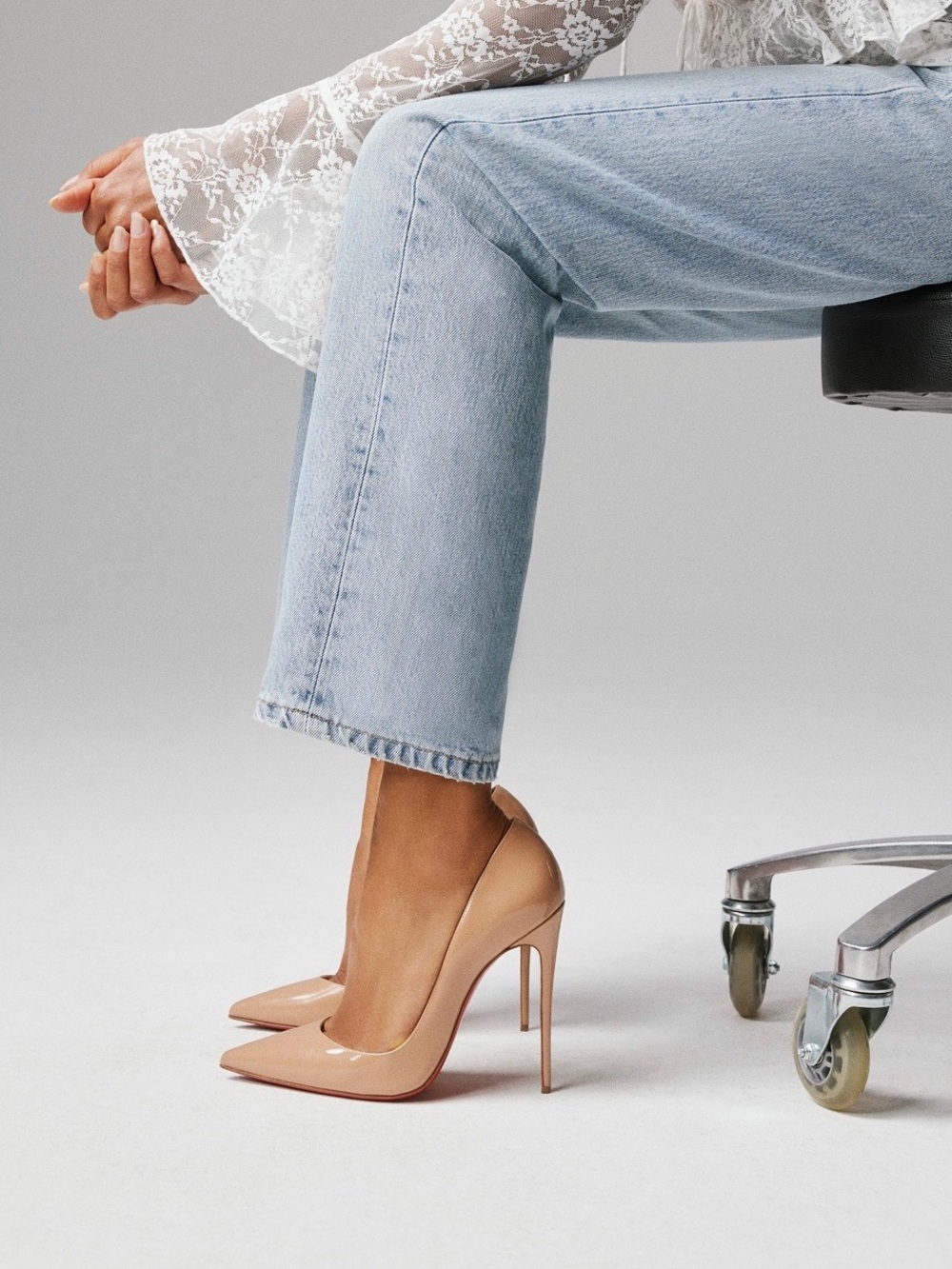 #S31 Christian Louboutin “So Kate” Patent Nude Pumps (Retail $1,345 CAD)